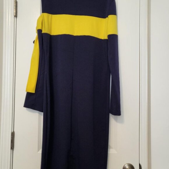 Shein Navy Blue & Mustard Cutout One Shoulder Dress - Picture 4 of 7